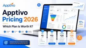 Apptivo Pricing 2026 plan comparison with CRM dashboard and pricing cards