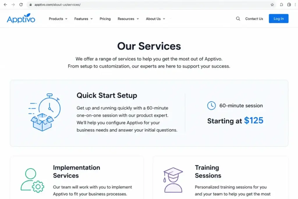 Apptivo Quick Start Setup service with a 60-minute session starting at $125