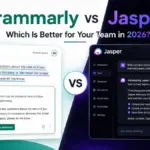 Featured image comparing Grammarly and Jasper for team AI writing workflows in 2026.