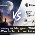 Featured image comparing Midjourney and Ideogram in 2026 for text generation, AI art quality, and automation workflows.