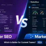 Surfer SEO vs MarketMuse 2026 comparison dashboard for content teams