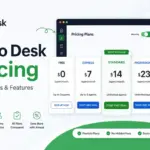 Zoho Desk Pricing featured image showing pricing plan cards for Free, Express, Standard, Professional, and Enterprise